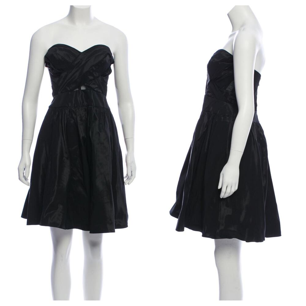 Marchesa Notte Strapless Sweetheart Neck Mini Cocktail Dress Black Gray Size 6